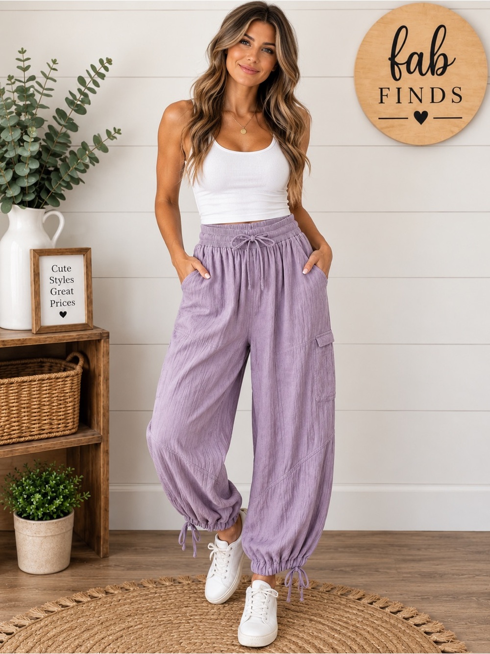 Bluivy Lavender Drawstring bohemian Pants 100% cotton California boutique
